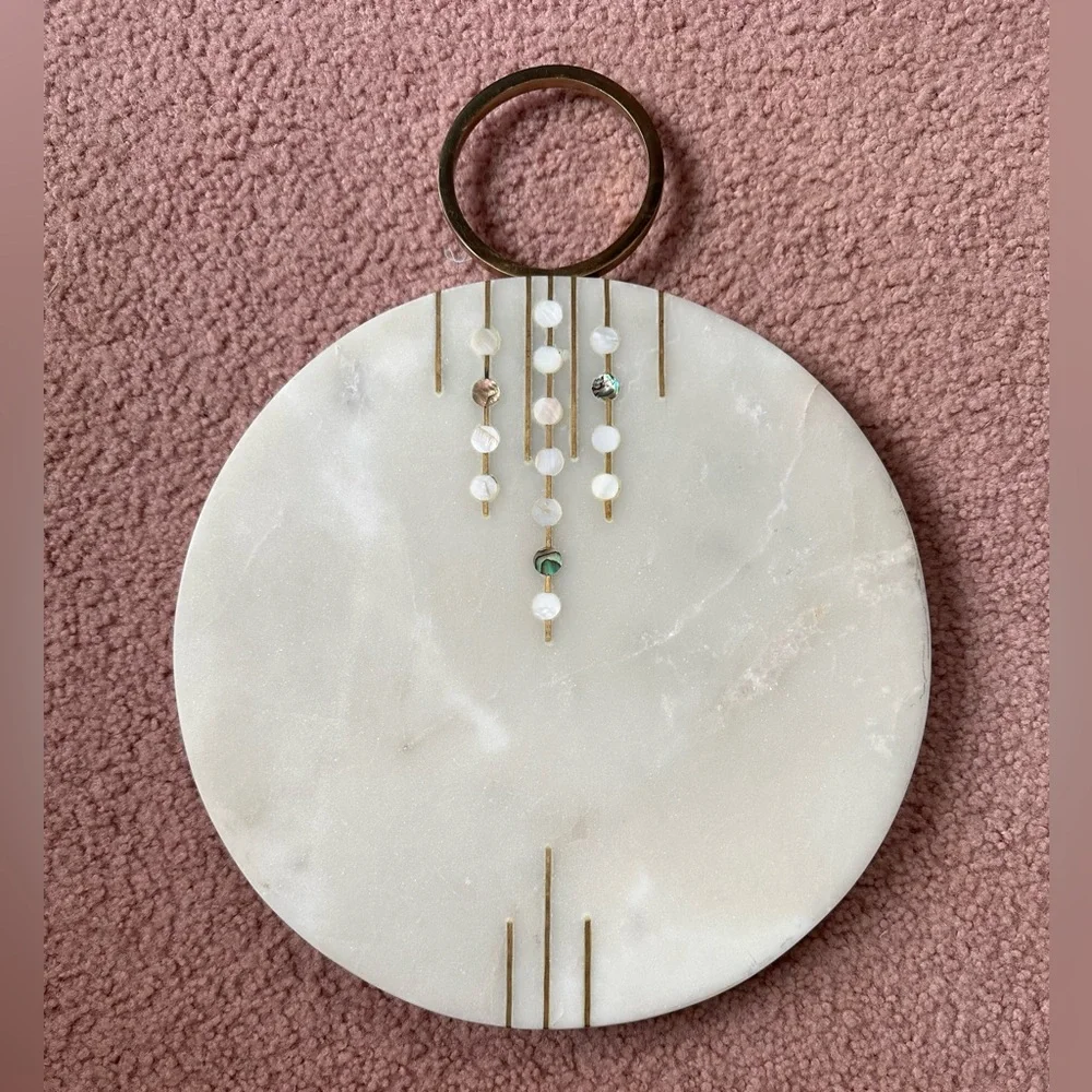 Anthropologie Cheese Board Marble Brass Mother of Pearl Abalone Charcuterie Tray